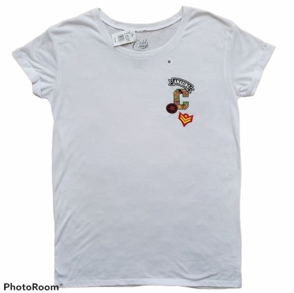 Military Theme White Graphic Tee Oversized